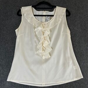 St John Collection Cream Silk Ruffle Sleeveless Blouse Top Ivory Size 8
